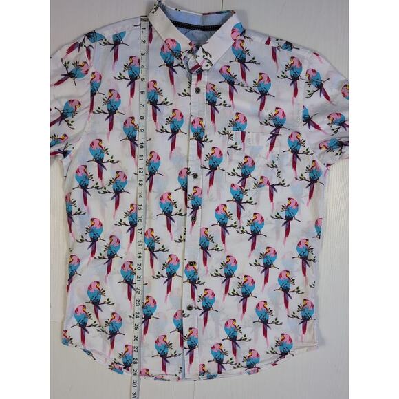 Craft+Flow Voyage Shirt Men’s L White Tropical Parrot Print Button Front Casual - Picture 8 of 12